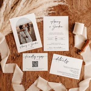 Minimalist Wedding Invitation Template, Modern Wedding Invite, Boho Wedding Invitation, Photo Wedding Invitation, Editable Template M5