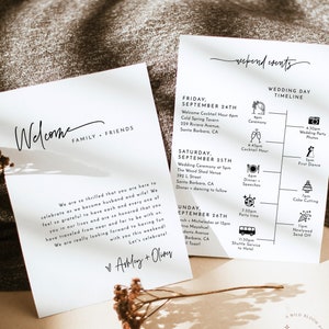 Minimalist Wedding Timeline Template | Modern Events Timeline | Wedding Itinerary | Welcome Bag | Editable Wedding Timeline Schedule | M8