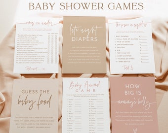 Boho Baby Shower Games | Dusty Blush Shower Bundle | Minimalist Pink Baby Shower | Modern Girl Baby Shower Games | Editable Template | BM1