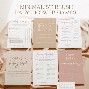 Boho Baby Shower Games | Dusty Blush Shower Bundle | Minimalist Pink Baby Shower | Modern Girl Baby Shower Games | Editable Template | BM1