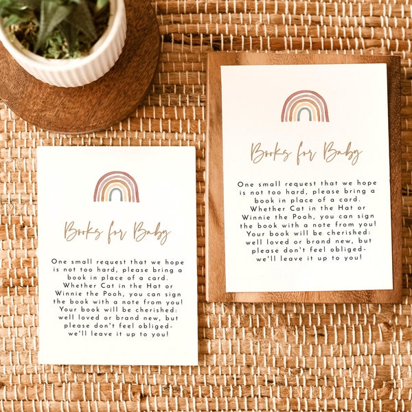 Rainbow Books for Baby Card | Book Request Insert Template | Boho Baby Shower Card | Gender Neutral Books for Baby Card