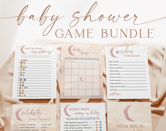 Moon and Stars Baby Shower Game Bundle, Boho Baby Shower Games, Stay Wild Moon Child, Over the Moon Games, Girl Baby Shower Game, C1