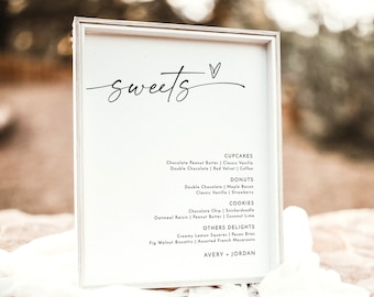 Minimalist Dessert Menu Sign, Sweets, Modern Wedding, Boho Station, Instant Download, Editable Template, M9