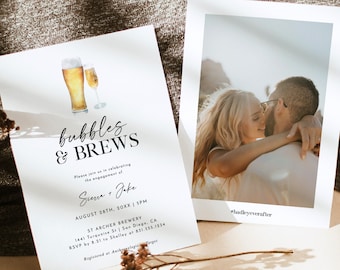 Bubbles and Brews Invitation, Couples Shower Invite, Champagne and Beer Shower, Engagement Party Invite, Editable Template, B3