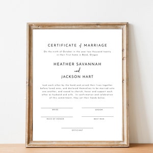 Heiratsurkunde bearbeitbare Vorlage, Minimalistische Hochzeitsurkunde, Hochzeitsandenken, druckbare Heiratsurkunde