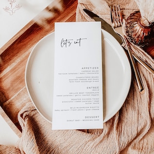 Minimal Wedding Menu Template, Modern Wedding Menu, Minimalist Wedding Menu, Editable Let&#39;s Eat Menu