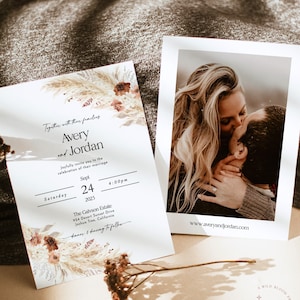 Boho Wedding Invitation Template, Wedding Invite, Terracotta Wedding Invite, Pampas Grass, Desert Wedding, Rust Wedding Invite A4