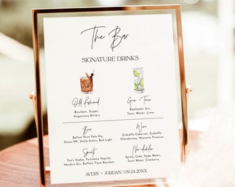 Signature Drinks Sign Template, Signature Cocktail Sign, Minimalist Wedding Bar Menu Poster, His + Hers Bar Sign, Editable Template, M7