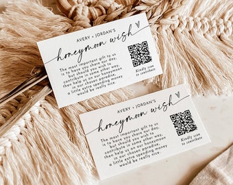 Honeymoon Wish QR Code Card, Fund Template, Insert, Modern Wedding Cash, Minimalist, Instant Download, Editable Template, M9