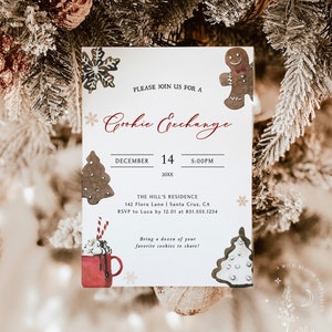 Cookie Exchange Invitation Template | Christmas Cookie Invite | Cookies + Cocoa | Rustic Baking Party Invite | Editable Template | W5