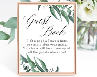 Eucalyptus Guest Book Sign, Watercolor Greenery, Baby Shower, Instant Download, Editable Template