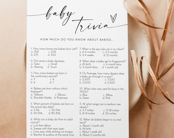 Baby Trivia Shower Game, Modern Baby Shower Trivia Game, Minimalist Baby Shower Game, Gender Neutral, Editable Game Template, M9