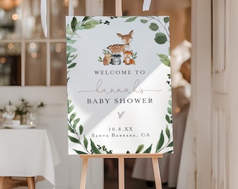 PRINTED + SHIPPED | Woodland Baby Shower Welcome Sign | Forest Nature Theme