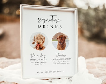 Dog Signature Drink Sign, Pet Signature Cocktail Sign, Minimalist Wedding Bar Sign, Dog Signature Cocktail Sign, Editable Template, M4