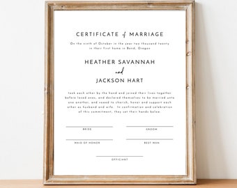 Certificate of Marriage Editable Template | Minimalist Wedding Certificate | Wedding Keepsake | Printable Marriage Certificate