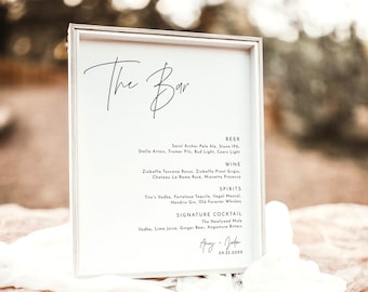 Wedding Bar Menu Template, Wedding Drink Sign, Modern Minimalist Drink Menu Sign, Minimalist Bar Menu Template, Editable Template, M7