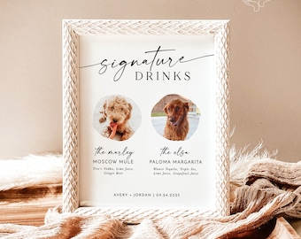 Dog Signature Drink Sign, Pet Cocktail, Minimalist Wedding Bar, Instant Download, Editable Template, M9