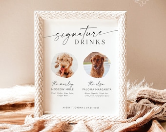 Dog Signature Drink Sign, Pet Signature Cocktail Sign, Minimalist Wedding Bar Sign, Dog Signature Cocktail Sign, Editable Template, M9