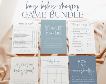 Boho Baby Shower Games, Boy Baby Shower Bundle, Minimalist Baby Shower, Blue Baby Shower Games, Editable Template, BM1