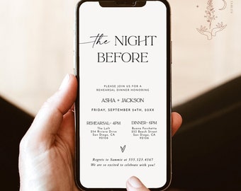 Modern Minimalist Wedding Rehearsal Evite | The Night Before Evite | Digital Rehearsal Dinner Invitation |  Electronic Dinner Invite | D1