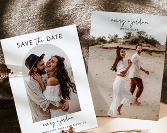 Photo Save the Date Template | Minimalist Save the Date | Modern Save the Date | Boho Arch Save the Date Card | Editable Template | M4