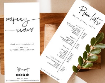 Boho Small Business Price List Template | Beauty Price List | Modern Salon Price List | Editable Pricing Sheet Template | Spa Price List