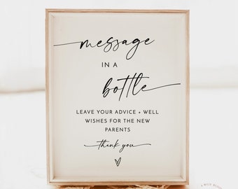 Message in a Bottle Sign Template, Parents-to-Be, Minimalist Baby Shower, Gender Neutral, Advice and Wishes, Editable Template, M9