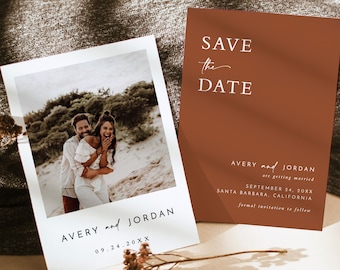 Photo Save the Date Invitation, Modern Terracotta Save the Date, Minimalist Save the Date, Boho Save the Date Card, Editable Template M5