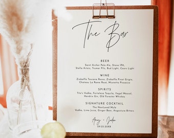 Minimalist Wedding Bar Menu, Drink Sign, Modern, Template, Instant Download, Editable Template, M7