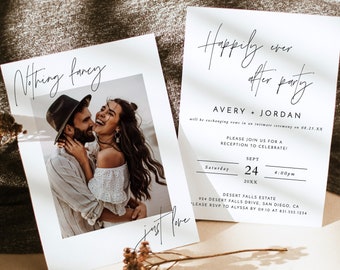 Photo Wedding Announcement | Photo Elopement Announcement | Nothing Fancy Just Love | Happily Ever After Party Invite | Reception Invite M7