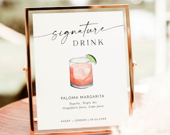 Minimalist Signature Drinks Sign Template, Signature Cocktail Sign, Wedding Bar Menu Sign, His and Hers Bar Sign, Editable Template, M9