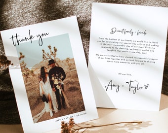 Photo Thank You Card Template, Minimalist Wedding Thank You Card, Modern Wedding Thank You, Boho Wedding Thank You Card, Editable, M2