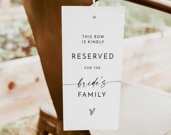 Reserved Chair Tags, Minimalist Reserved Tag, Modern Wedding Reserved Tag, Minimalist Wedding Reserved Seat Sign, Chair Tag Template M9