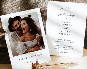 Minimalist Wedding Invitation Template, Editable Invite, Modern, Instant Download, Photo, M9