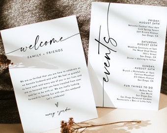 Minimalist Wedding Events Card Template, Welcome Bag Note, Modern Weekend, Itinerary Timeline Schedule, Editable Template, M9