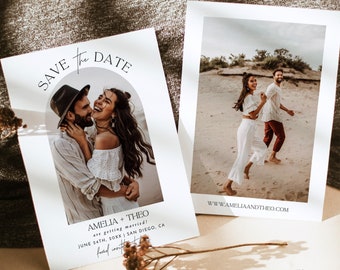 Photo Save the Date Template, Modern, Minimalist the Dates, Boho Arch the Card, Instant Download, Editable Template, M7