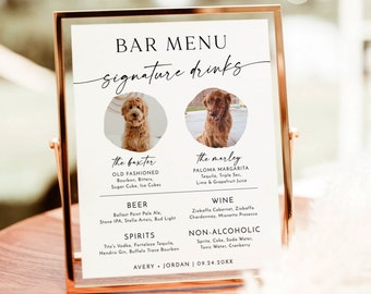 Pet Signature Cocktail Sign | Dog Signature Drink Sign | Minimalist Wedding Bar Menu | Dog Signature Cocktail Sign | Editable Template | M9