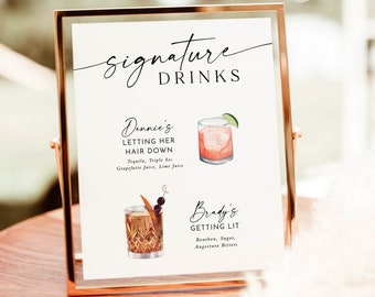 Signature Drinks Sign Template, Signature Cocktail Sign, His and Hers Bar Sign, Minimalist Wedding Bar Menu Sign, Editable Template, M9
