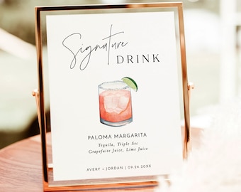 Minimalist Signature Drinks Sign Template | Wedding Bar Menu Sign | Signature Cocktail Sign | His and Hers Bar Sign | Editable Template | M7
