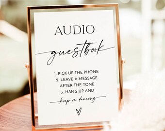 Audio Guestbook Sign | Modern Minimalist Wedding Sign | Phone Message Guest Book | Pick Up The Phone, Leave A Message | Editable Template M9