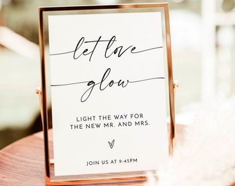 Glow Stick Sign Template | Wedding Glow Sticks Sign | Let Love Glow Sign | Minimalist Wedding Send Off Sign | Glow Sticks Send Off | M9