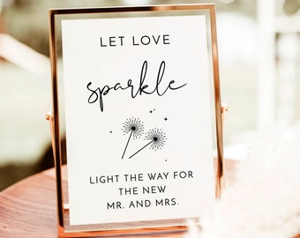 Minimalist Sparkler Send Off Sign, Let Love Sparkle, Modern Wedding Send Off, Newlywed Send Off Sign, Boho Let the Sparks Fly Sign, M4
