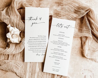 Minimalist Menu + Thank You Letter Template | Wedding Napkin Note | Wedding Menu Thank You | Modern Place Setting Thank You | M9