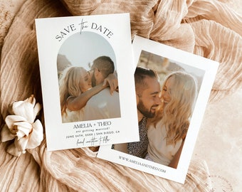 Photo Save the Date Template, Minimalist Save the Dates, Modern Save the Date, Boho Arch Save the Date Card, Editable Template, M7