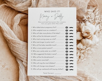 Guess Who Mommy or Daddy Game, Gender Neutral Baby Shower, Minimalist Mom or Dad, Instant Download, Editable Template, M7