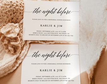 Minimalist Rehearsal Dinner Invitation | The Night Before Invite | Modern Rehearsal Dinner Invite | Rustic Rehearsal | Editable Template M1