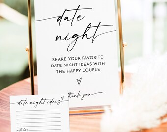 Modern Date Night Ideas Card | Date Night Ideas Sign | Boho Bridal Shower | Minimalist Bridal Shower | Date Night Card Template | M9