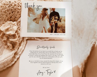 Photo Thank You Card Template | Modern Minimalist Wedding Thank You Card | Boho Wedding Thank You Card | Horizontal Editable Template | M2