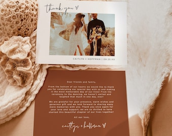Photo Thank You Card Editable Template | Minimalist Wedding Thank You Card | Terracotta Wedding Thank You | Burnt Orange Thank You Card | T2