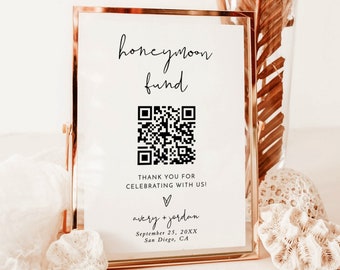 Honeymoon Fund QR Code Sign | Wedding Honeymoon Fund Sign | Venmo QR Code Modern Wedding Sign | Modern Wedding | Editable Template | M4